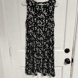 LOFT Black and White Floral Midi Dress